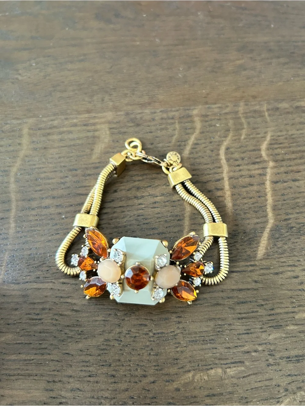 J. Crew gold tone crystal gemstone chain link statement bracelet